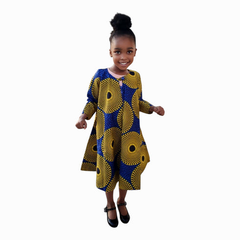 BINTA Ankara African Print Flare Jacket Dress for Girls