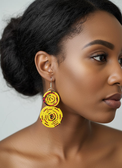 ESENAM Radiant Rosette Double Folded Ankara Earrings