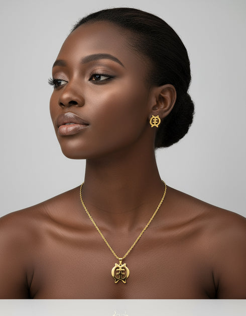 REVERENCE GYE NYAME Necklace and Earrings Set – Adinkra Jewelry Set Stainless Steel
