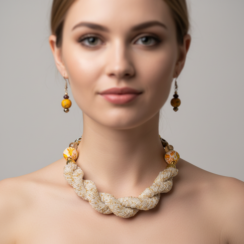 Lumina handmade elegance woven seed bead necklace earring set