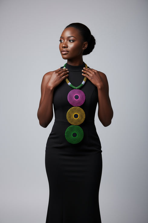 African Trio Circlet Ankara Necklace