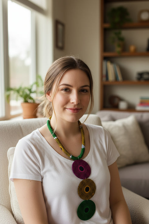 African Trio Circlet Ankara Necklace