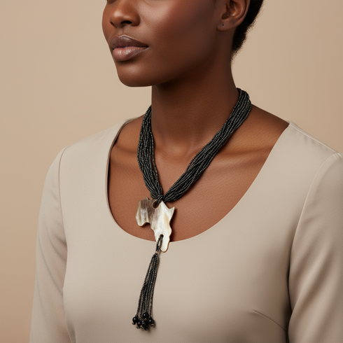 Zuberi handmade Africa map pendant beaded necklace