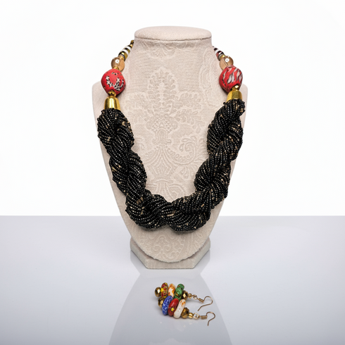ZUWENA Swirled Seed Bead Necklace with Large Bead Accents Set