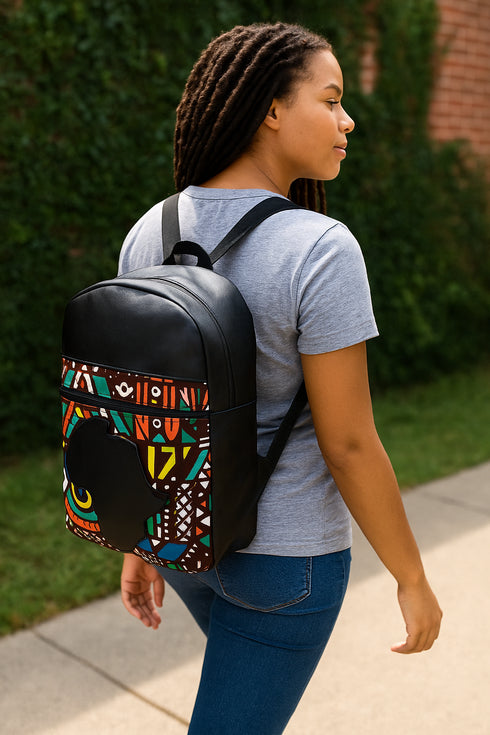 The Alkebulan Gye-Nyame Heritage Ankara and Leather Fusion Backpack / Bookbag