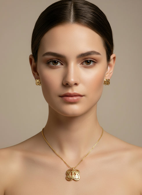 ASAASE YE DURU Adinkra Necklace and Stud Earrings Set – African Stainless Steel Jewelry for Women