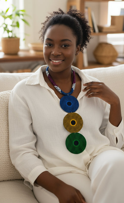 African Trio Circlet Ankara Necklace