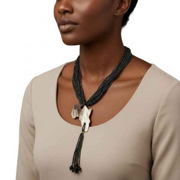 Zuberi handmade Africa map pendant beaded necklace