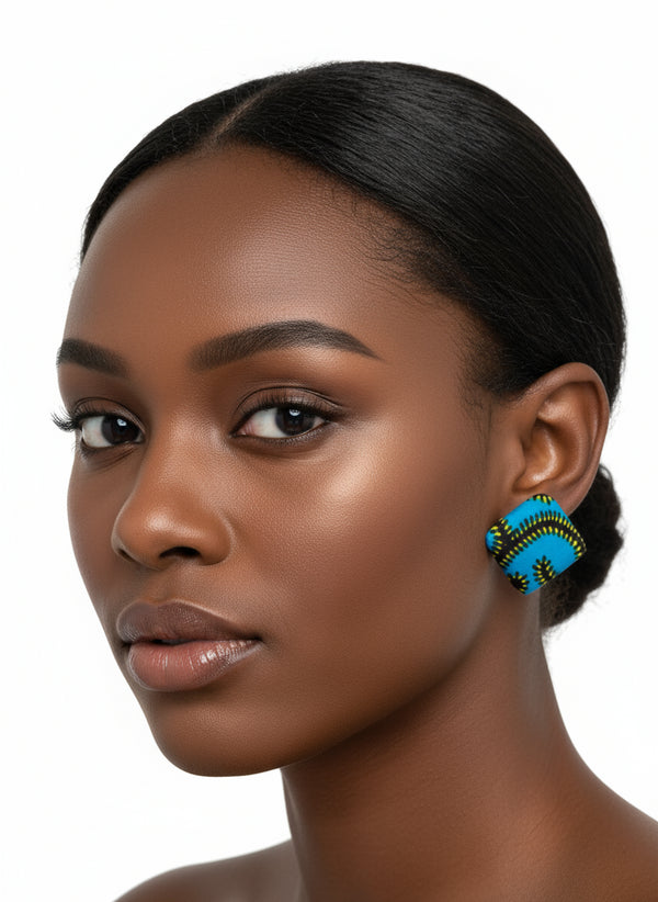 Bold Square Ankara Stud Earrings