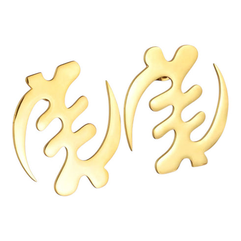 REGAL ESSENCE GYE NYAME Oversized Gold Adinkra Earrings – Exaggerated African Statement Jewelry for Women