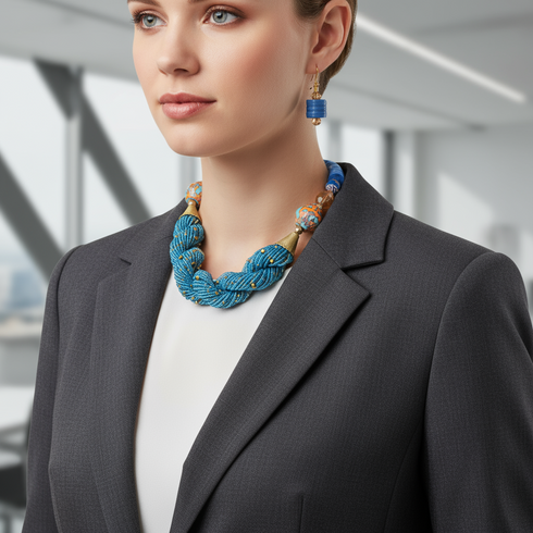 Azura handmade elegance woven seed bead necklace earring set