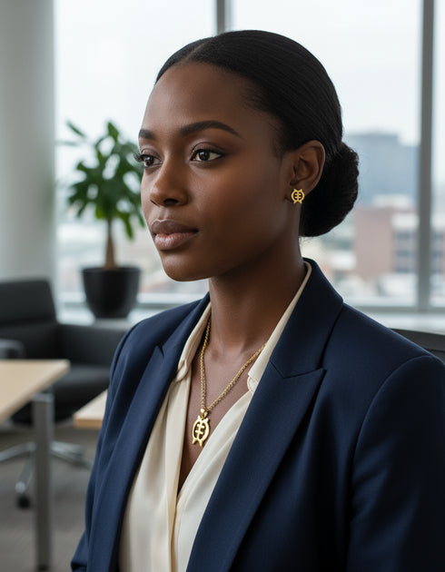 REVERENCE GYE NYAME Necklace and Earrings Set – Adinkra Jewelry Set Stainless Steel