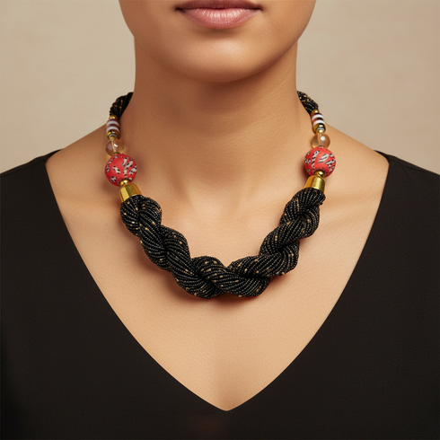 Lumina handmade elegance woven seed bead necklace earring set