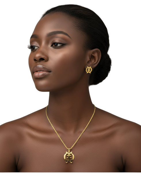 REVERENCE GYE NYAME Necklace and Earrings Set – Adinkra Jewelry Set Stainless Steel