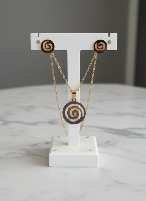 VITALITY OWIA KOKROKO Necklace and Earrings Set - Adinkra Necklace & Earrings Set Stainless Steel