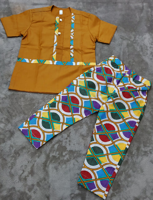 Malik Short Sleeve and Long Pants African Print Baby Boy Outfit – Two Piece Handmade