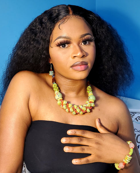 ZURI Handmade African Beaded Necklace Bracelet and Earrings Jewelry Set