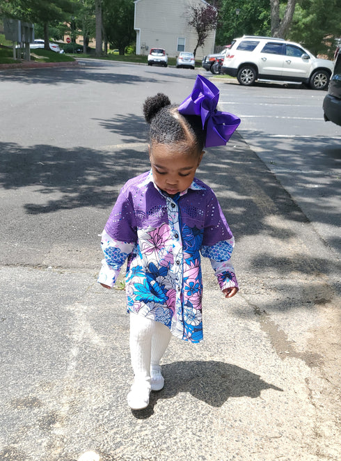 ADUBEA Kids African Print Ankara Midi Shirt Dress