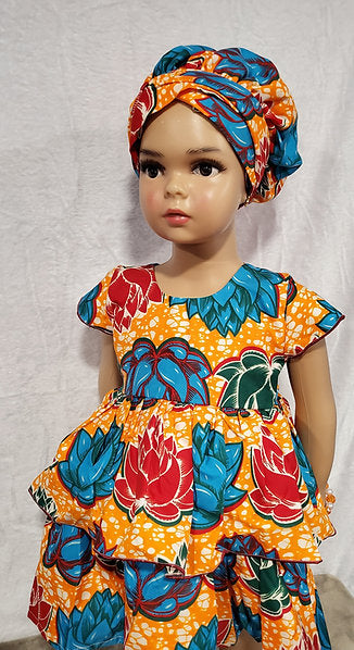 Nyame-Dei Two Sister Butterfly sleeve African Print Girl Dress.