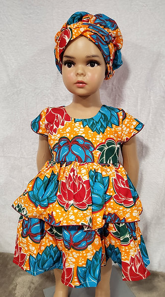 Nyame-Dei Two Sister Butterfly sleeve African Print Girl Dress.