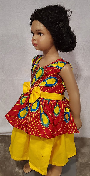Nia Ankara African Print Baby Girl Dress with Yellow Bow – Handmade