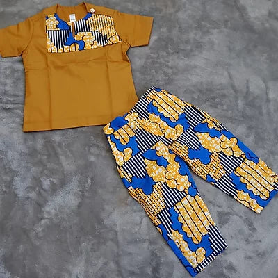 FEMI 2-Piece African Print Baby Boy Set – Short Sleeve Shirt & Long Pants Outfit