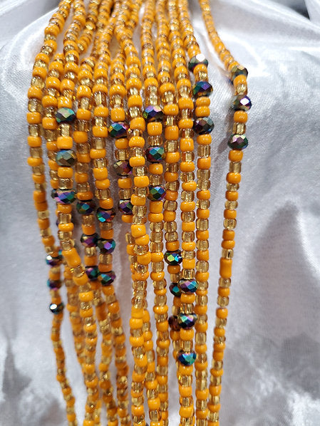 Boatemaa Handmade Orange Waist Beads with Blue Bead Accent Strand Blue Waist Beads - Ahyenie