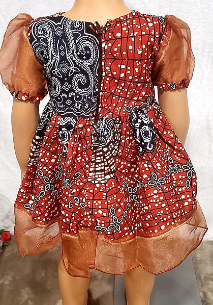 Aaliyah Ankara African Print Baby Girl Dress with Sheer Puff Sleeves – Handmade