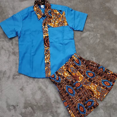 Lethabo Boys Two Piece African Print Short Sleeve Shirt and Shorts Set – Handmade