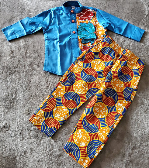 MANDLA 2-Piece African Print Baby Boy Set – Long Sleeve Shirt & Pants Outfit
