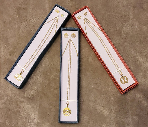 African Continent Globe Set - Adinkra Necklace & Earrings Set Stainless Steel