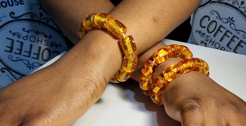 SHARIK Handmade Amber Glow African Beaded Stretch Bracelet - Bead Bracelet Only