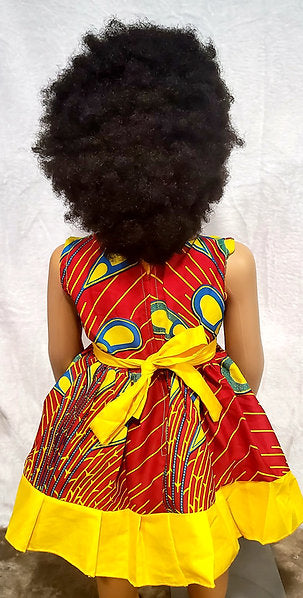Nia Ankara African Print Baby Girl Dress with Yellow Bow – Handmade