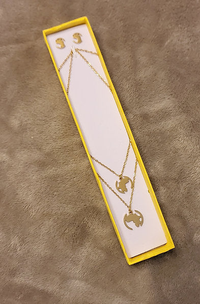 African Continent Globe Set - Adinkra Necklace & Earrings Set Stainless Steel