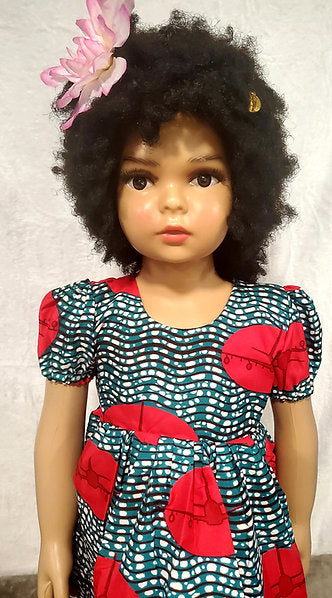 Nhyi-na Ballon sleeve Ankara/African Print Girl Dress