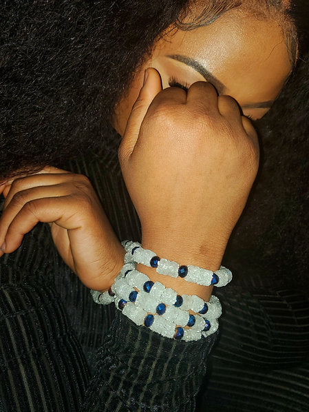 Imani Crystal Frost and Amethyst Bead Bracelet Only Set - blue