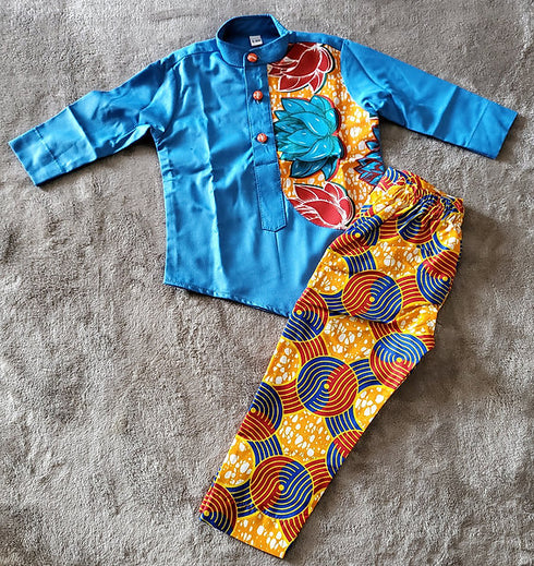 MANDLA 2-Piece African Print Baby Boy Set – Long Sleeve Shirt & Pants Outfit