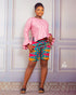 AGYEIWAA African Print 2-Piece Set – High-Waisted Ankara Shorts & Paradise Silk Blouse
