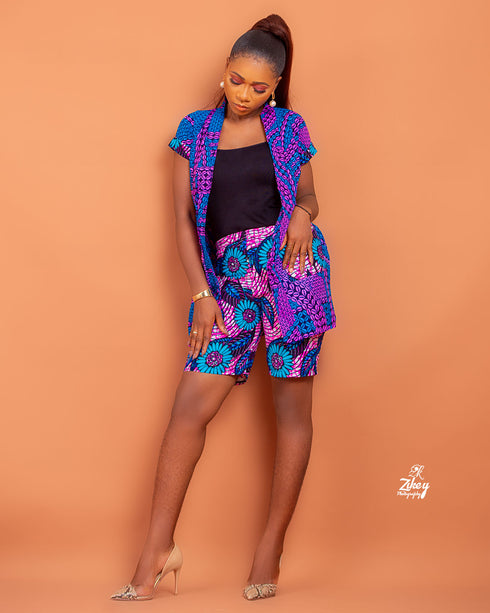 AMAHLE African Print Kimono Top & High-Waisted Shorts Set