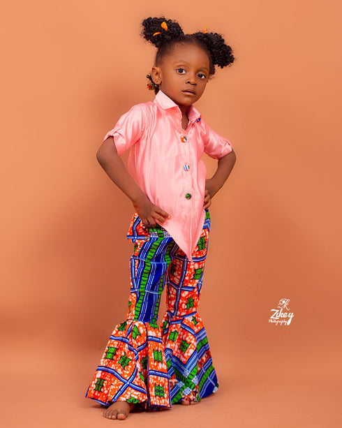 Aharona Satin Top and Ankara Bell Bottom Pants Set