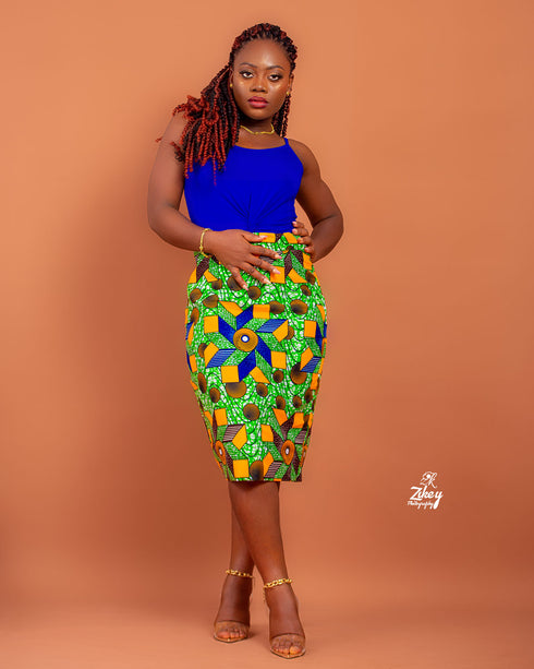 XOLA High-Waisted African Print Button-Front Pencil Skirt Ankara Pencil Skirt, office wear