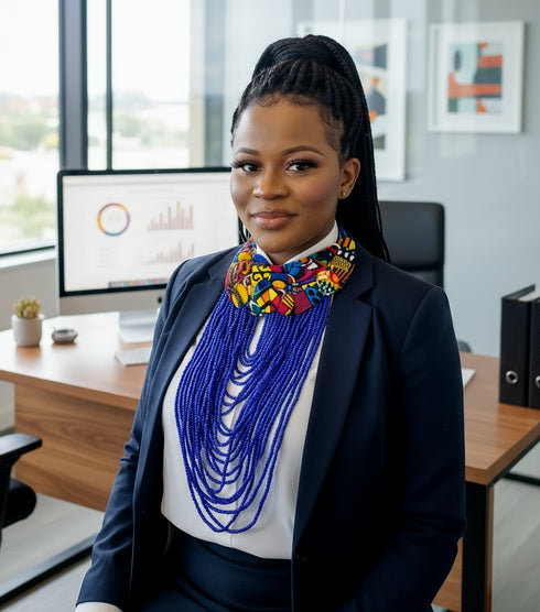Regal Cascade Buttoned Beadwork Ankara Necklace - African Statement Choker