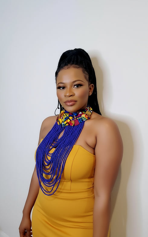 Regal Cascade Buttoned Beadwork Ankara Necklace - African Statement Choker