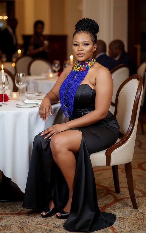 Regal Cascade Buttoned Beadwork Ankara Necklace - African Statement Choker