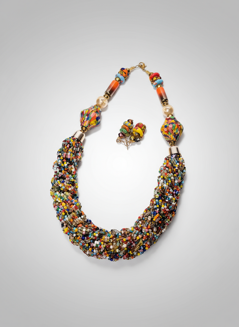 NALINI woven seed bead African statement necklace set