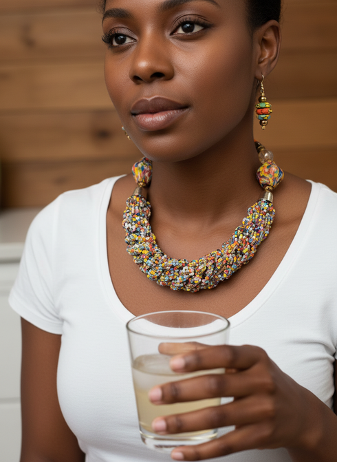 NALINI woven seed bead African statement necklace set