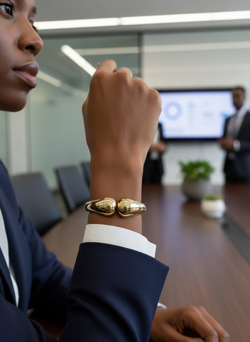 NABILA Bold Twin-Tip Gold Statement Cuff Bracelet Only – Stainless Steel Women’s Jewelry