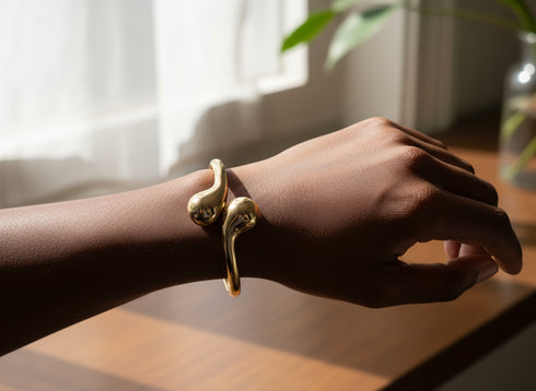 Nuru Gold Sculpted Snake Cuff Bracelet Only – Stainless Steel Luxury African Jewelry