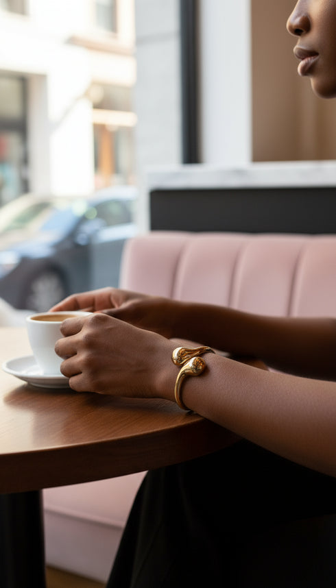 Nuru Gold Sculpted Snake Cuff Bracelet Only – Stainless Steel Luxury African Jewelry