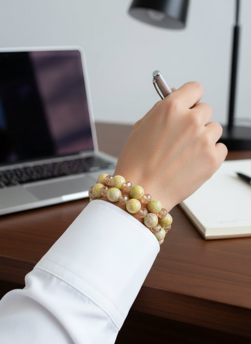 SADIYA Pastel Marble Beaded Hand Bracelet with Crystal Accents – Handmade Women’s Jewelry